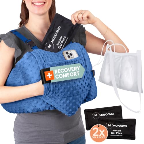 MOYOAMA Post Mastectomy Pillow Heart - 4 Pcs Protective Set - Cozy Hand Muff & 5 Built-in Pockets - Breast Surgery Must Haves,Breast Reduction Recovery Supplies, Breast Augmentation,Post Op Essentials