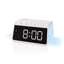 NEDIS Wireless Charging Alarm Clock, Qi Certified, 15W Fast Charge, Dual Programmable Alarms, USB-A Output, Dimmable Backlit Display, Colour Changing Night Light - White
