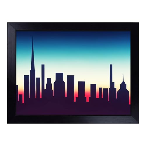 Lap Tray with Bean Bag Cushion, Splendid Skyscraper Skyline - Handmade in the UK, Raised Wooden Edge, Padded Cushion, Heat-Resistant Wipe-Clean Surface, for Meals, Laptops and Crafts