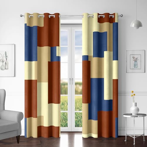 Tyrot Terracotta Blue Blackout Curtains, 52x63 - 100% Black Out Curtains, Thermal Insulated, Light Blocking, Room Darkening, Grommet Top, Window Drapes, 52Wx63L, 2 Panels