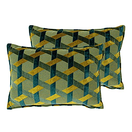 Paoletti Delano Polyester Filled Cushions (Twin Pack), Polyester, Teal/Gold