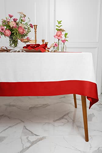 Solino Home 100% Pure Linen Tablecloth 60 x 90 Inch ??? Red and White, Rectangle ??? Oeko-TEX Certified, Handcrafted, Machine Washable ??? Table Cloth for Dining, Summer. - Contempo