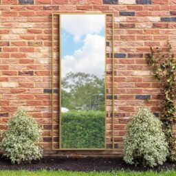 "MirrorOutlet The Genestra - Gold Modern Modern Leaner and Wall Garden Mirror 79"" X 35"" (200CM X 90CM) Silver Mirror Glass with Black Metal Frame. Landscape or Portrait. Frost Protected Glass"