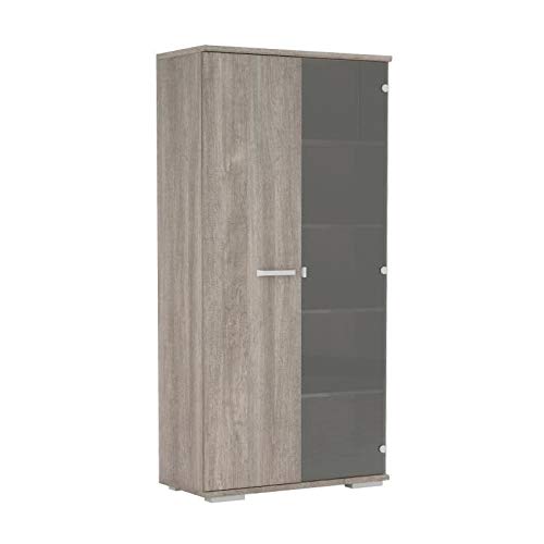 Demeyere Santos 1 Glass Door 1 Door Display Unit, Chipboard, Prata oak, 86.7 cm x 42.2 cm x 177.9 cm (LxWxH)