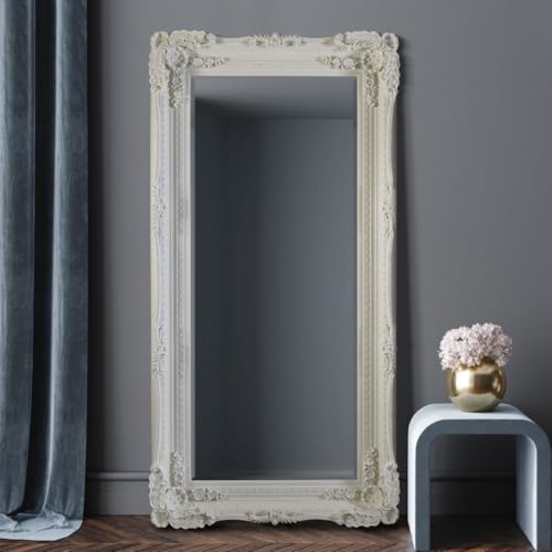 Chichi Mirrors Ivory French Elaborate Wall Mirror Full Length Dressing Mirror,White,6ft x 3ft