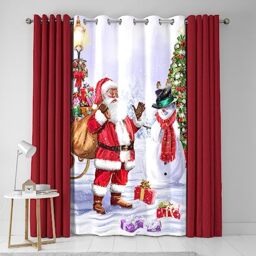 Fusion Christmas Curtains – Santa & Snowman Print – W138 x L214cm – Eyelet – Festive Drapes for Bedroom & Living Room – Traditional Holiday Window Decorations