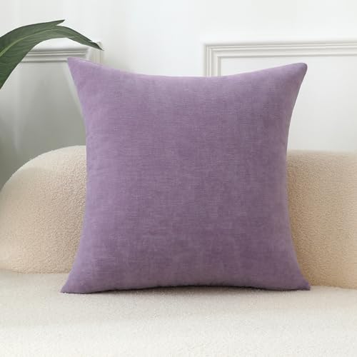 Qanatmz Lavender Cozy Soft Throw Pillow Covers, Light Purple Decorative Chenille Square Couch Cushion Cases for Sofa Living Room Decor, Set of 1,24 x 24 Inches