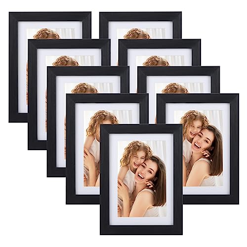 EYMPEU 6x4 Photo Frame with Mat Capable of Holding 7x5 or 6x4 Photos, Set of 9 Black Photo Frames for Wall or Table Top Rustic Photo Frames