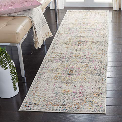 Safavieh Distressed Rug for Living Room, Dining Room, Bedroom - Madison Collection, Short Pile, in Grey and Gold, 66 x 244 cm