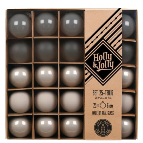 Holly & Jolly Fine Alabaster Flow Christmas Baubles, Pack of 25 - Glass Christmas tree baubles, approx. 6 cm, Christmas tree decoration in cream, transparent, matt and shiny