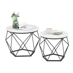 Relaxdays Set of 2 Marble-Look Metal Round Side Tables, Vintage Style, 50x40x40 cm, Brown/Black