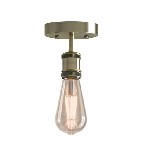 DC VOLTAGE Retro Flush Mount Ceiling Light Green Brass E27 Lamp Holder Industrial Single Head Pendant Ceiling Fixture for Living Room Dining Room Hallway Kitchen