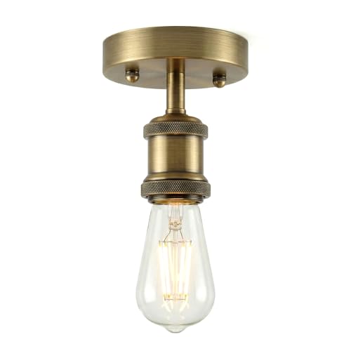 DC VOLTAGE Retro Flush Mount Ceiling Light Green Brass E27 Lamp Holder