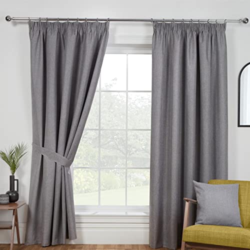 Sundour Eclipse Blackout Pencil Pleat Curtains Pewster Grey 90x54 Fully Lined Curtain Pair