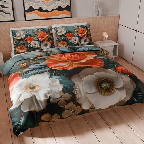 PETTI Artigiani Italiani - Double Duvet Cover Set 200 x 200 cm (2 Pillowcases 75 x 50 cm Included), Microfibre Duvet Cover Set with Digital Floral Print 05 18 - Made in Italy