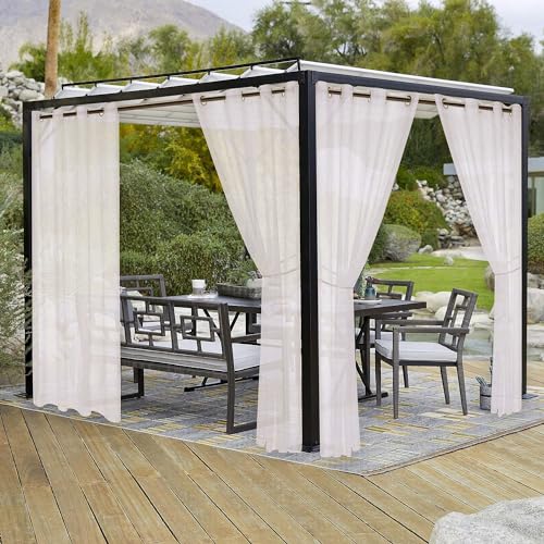 LORDTEX Burlap Linen Look Outdoor Curtain for Patio 2 Panels - Waterproof Sheer Curtains for Pergola, Porch, Cabana, Gazebo Grommet Indoor/Outdoor Voile Sheer Drapes (52 x 95 inch, Ivory)