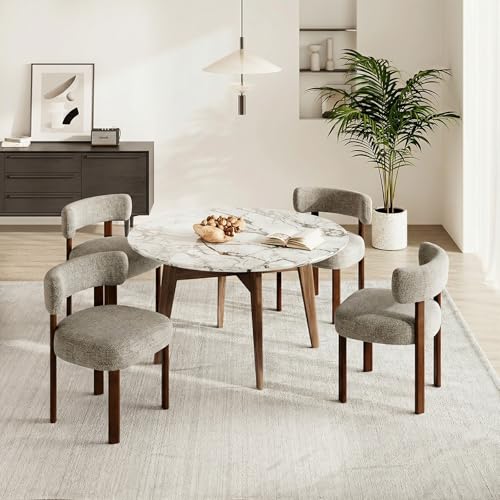 COLAMY Wooden Dining Chairs Set of 4, Fabric Chairs for Dining Room with Open Curved Backrest and Thick Seat Cushion, Upholstered Kitchen Chair with Anti-Slip Pads, Camel