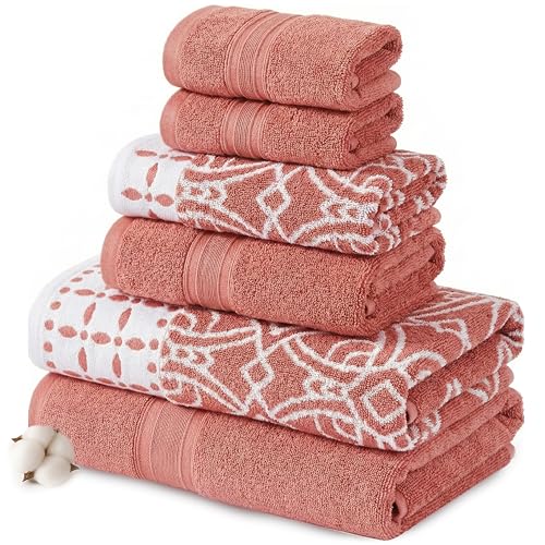 Modern Threads 6 Piece Set, 2 Bath Towels, 2 Hand Towels, 2 Washcloths Yarn Dyed Jacquard/Solid Towel Set Monroe Clay