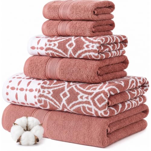 Modern Threads 6 Piece Set, 2 Bath Towels, 2 Hand Towels, 2 Washcloths Yarn Dyed Jacquard/Solid Towel Set Monroe Clay