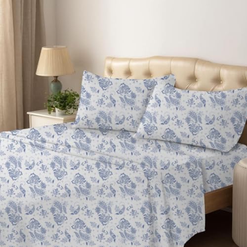 Queen Sheet Set - 4 Piece Bedding - Brushed Microfiber Soft Sheets for Queen Size Bed with Flat,Fitted Sheet,2 Pillow Cases (Paisley Dreams)