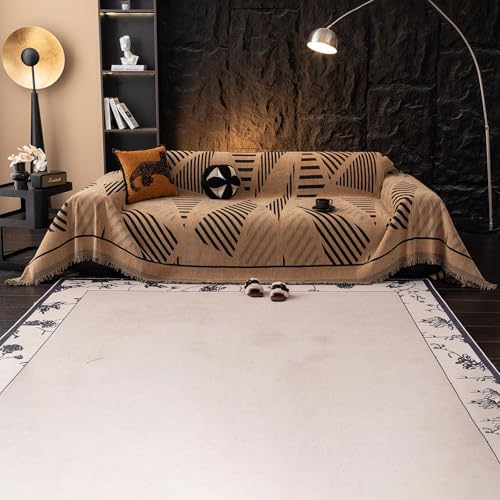 VClife Boho Sofa Cover - Coffee Black Geometry for Sectional L Shape Couch, Washable Chenille for 3 Cushion, Reversible Throw, Anti-Pilling Futon Cover
