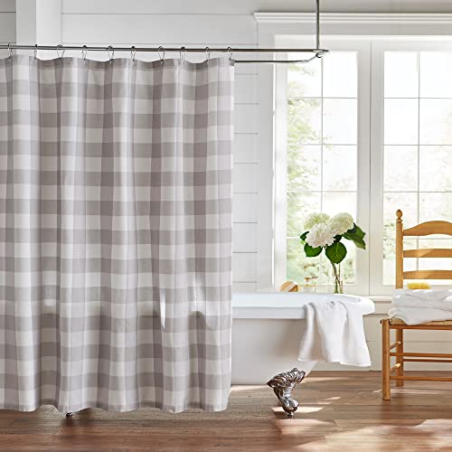 "Elrene Buffalo Check Fabric Shower Curtain, Cotton, Gray/White, 72"" W x 72"" L (Pack of 1)"