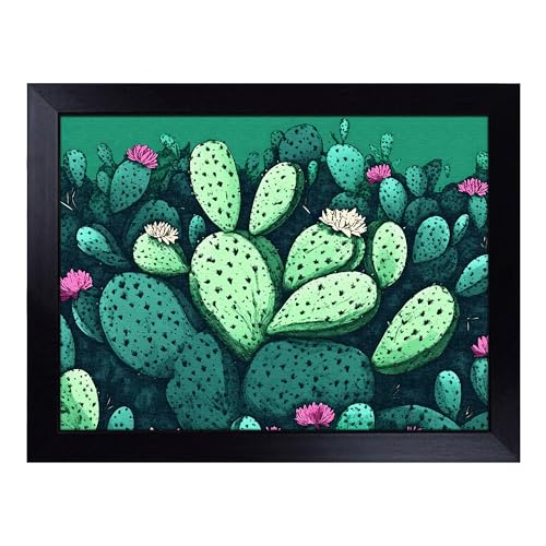 Lap Tray with Bean Bag Cushion, Cactus - Handmade in the UK, Raised Wooden Edge, Padded Cushion, Heat-Resistant Wipe-Clean Surface, for Meals, Laptops and Crafts