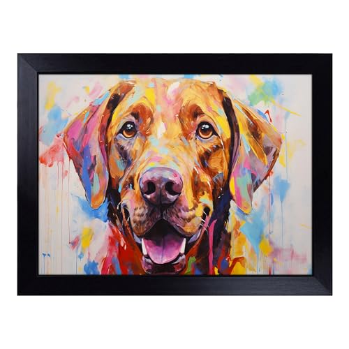 Lap Tray with Bean Bag Cushion, Labrador Retriever Gestural - Handmade in the UK, Raised Wooden Edge, Padded Cushion, Heat-Resistant Wipe-Clean Surface, for Meals, Laptops and Crafts