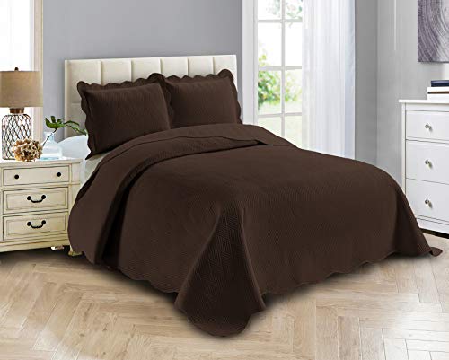 Linen Plus Luxury Oversized Coverlet Embossed Bedspread Set Solid Coffee King/California King Bed Cover New # Ashley