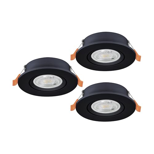 Eglo Set of 3 LED Recessed Spotlights Barranco, Ceiling Spots with Dip Switch, Adjustable Light fixtures Made of Black Plastic, Warm White to Cool White, Including GU10 Bulbs, ∅ 9 cm
