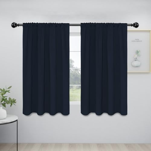 Easy-Going Rod Pocket Blackout Curtains for Bedroom, Room Darkening Window Curtains for Living Room, Thermal Insulated Noise Reduction Solid Window Drapes, 2 Panels(42x54 in, Navy)
