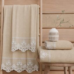 PETTI Artigiani Italiani - 100% Cotton Terry Bath Towels, 1+1 Towel Set, 2 Pieces, 1 Face Towel and 1 Hand Towel, Beige
