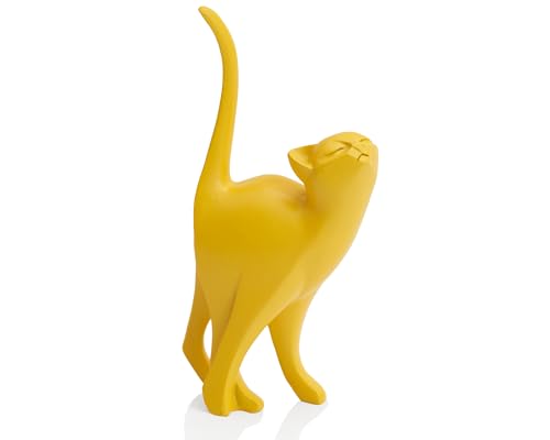 AMOIENSIS 7 Inch Yellow Proud Cat Statue, Cat Memorial Gift Home Decor - Cat Lover Gift for Home Decor, Office Desk, Minimalist Cat Sculpture with Elegant Flowing Lines