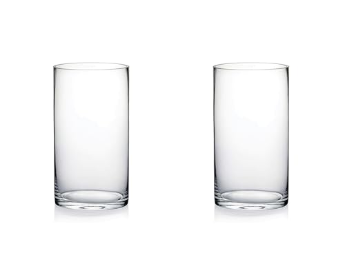 "4"" Wide 7"" High Hand Blown Sturdy Clear Cylinder Glass Vase, Centerpiece Flower Vase for Rose, Tulip, Boquets, Hurricane Candle Holder Sizes: 4"" Dia 7""(2, 4???x7)"