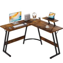 JUMMICO L Shaped Gaming Desk with Large Monitor Stand 120x120x75cm,Corner Desk for Home Office Study Writing Workstation, Wood Grain Rustic Brown