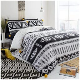 GC GAVENO CAVAILIA Home Collection Bedding, 3 Piece Cotton Blend Reversible Bedlinen Easy Care Bedset, White/Black, 1 Quilt Cover and 2 Matching Pillow Cases