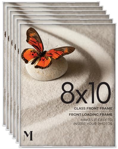 Mantello Front Loading White Picture Frame 8x10 - Set of 6 - Table Desk Wall hanging For Artwork Documents - Family Gallery Multi Photo Frame