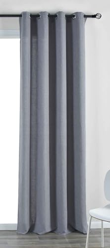 Gardinenbox Essen 202430 Eyelet Curtain with Eyelets 245 x 145 cm Dark Grey Cationic Tiebacks Linen Structure Opaque Translucent 210 g/m²