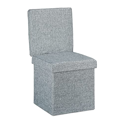 Relaxdays Folding Storage Ottoman w/ Back, Size 73 x 38 x 38 cm Sturdy Pouffe Practical Footstool w/ Seat & Linen Bench as Storage Box with Removable Lid, Stool or Sitting Box for Living Room, Grey