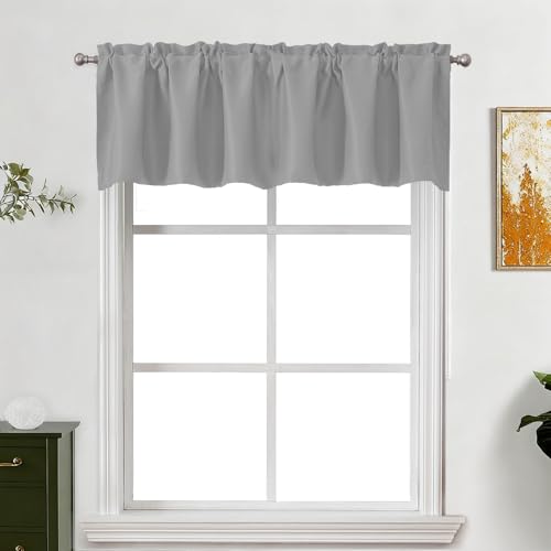 "Lecloud Light Grey Valance for Windows 16 Inch Length, Soft Room Darkening Short Curtains, Solid Rod Pocket Window Treatments for Bathroom Bedroom Living Room, 60"" W x 16"" L 1 Panel"