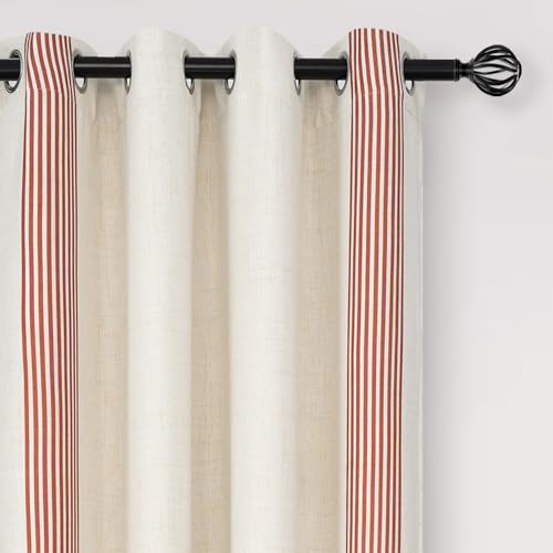 DriftAway Chris Blackout Curtain 1 Panel Grommet, W50xL84, Cabana Red - Blackout, Linen Texture, Stripe Pattern, Two Layers, for Bedroom Living Room Nursury, Thermal Insulated Lined