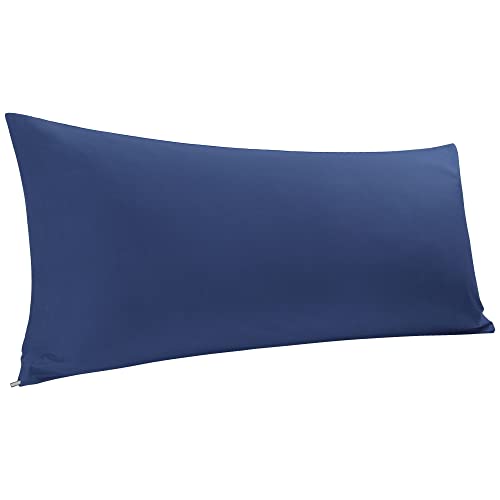 "PiccoCasa Body Pillow Cover Egyptian Cotton Bolster Pillow Cases - 300 Thread Count Super Soft and Breathable Long Body Pillowcase with Zipper Closure Navy Blue 20""x54""/ 4.6ft"