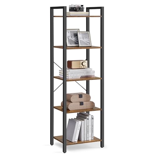 VASAGLE 5-Tier Bookshelf, Bookcase, Shelving Unit, for Office, Study, Living Room, Bedroom, 30 x 39.6 x 154 cm, Industrial, Rustic Brown and Ink Black LLS100B01