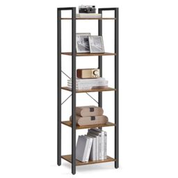 VASAGLE 5-Tier Bookshelf, Bookcase, Shelving Unit, for Office, Study, Living Room, Bedroom, 30 x 39.6 x 154 cm, Industrial, Rustic Brown and Ink Black LLS100B01