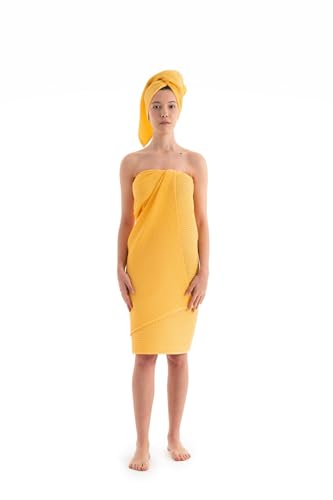 Foutastic Luxury Yellow Hand Towel Set (2-Piece) - 100% Cotton, Bath Towel 100 x 160 cm & Hand Towel 50 x 100 cm - Machine Washable, Soft and Absorbent