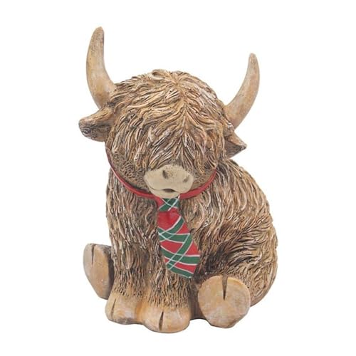 Lesser & Pavey Happy Highland Cow Tartan Tie Decor Figurine - Decorative Shelf Accent, Fine Detailing, Attractive Display Piece, Ideal for Home and Office Decor, Wonderful Gift Idea