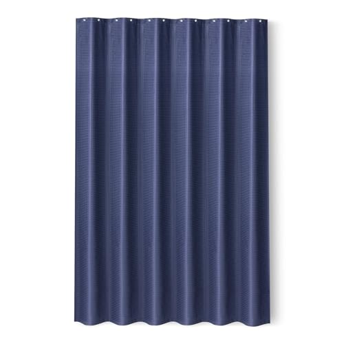 Amazon Basics Shower Curtain for Bathroom, Quick-Drying, Waffle Texture, Water-Repellent, Weighted Hem, Metal Grommets with 12 Hooks, 183x183 cm, Navy Blue