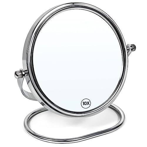 Portable Folding Travel Makeup Mirror,1X/10X Magnifying Vanity Mirror,6” Double-Sided 360° Swivel,Handheld & Wall Hanging Metal Mirror for Home and On-the-Go Use,Travel Storage Bag Included,No Light
