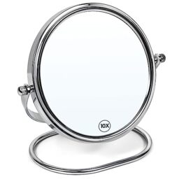 Portable Folding Travel Makeup Mirror,1X/10X Magnifying Vanity Mirror,6” Double-Sided 360° Swivel,Handheld & Wall Hanging Metal Mirror for Home and On-the-Go Use,Travel Storage Bag Included,No Light