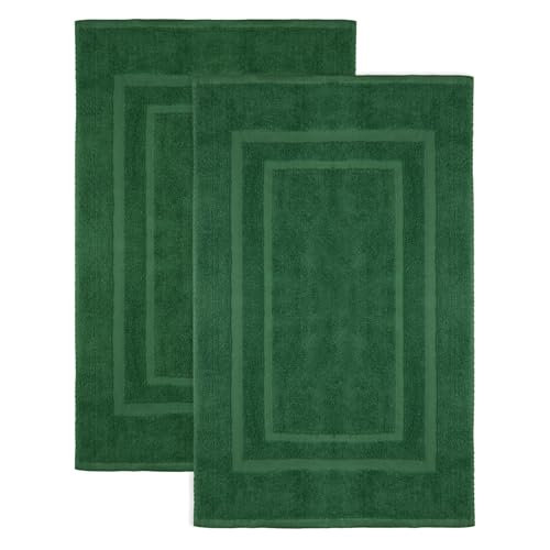 NatureMark Pack of 2 Terry Towelling Bath Mats, 50 x 80 cm, 100% Cotton, Dark Green